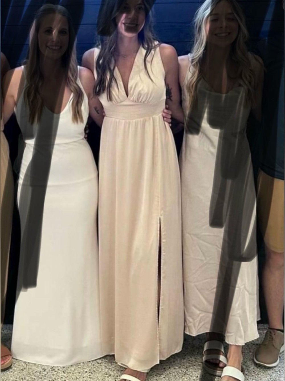 Baltic born V-Neck Cream Maxi Dress with Side Slit
